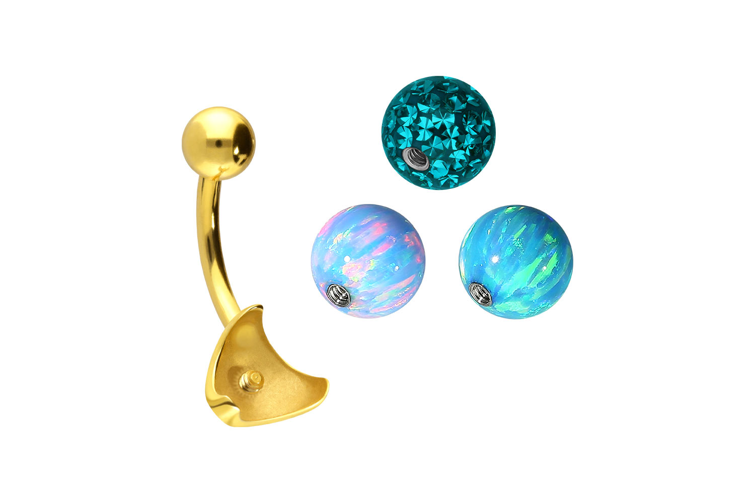 Titan Bananabell Piercing mit Innengewinde 3ER KUGELMIX